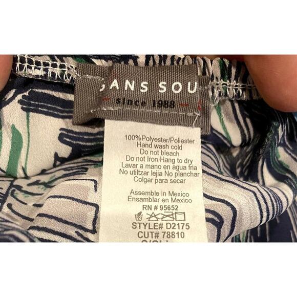 Boho Tropical Palm Print Off Shoulder Tie Maxi Dress 3/4 Sleeve S White Green - Picture 6 of 12